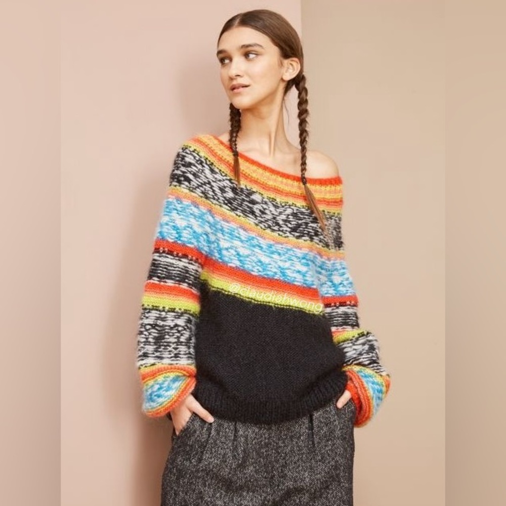 MES DEMOISELLES Goyave Fair Isle Knit Sweater in Black